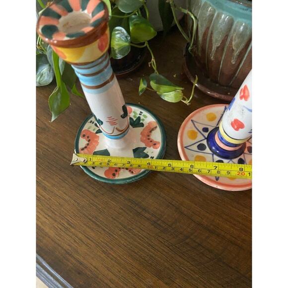 GUC Pair of unique hand painted ceramic candlestick holders - Picture 10 of 12